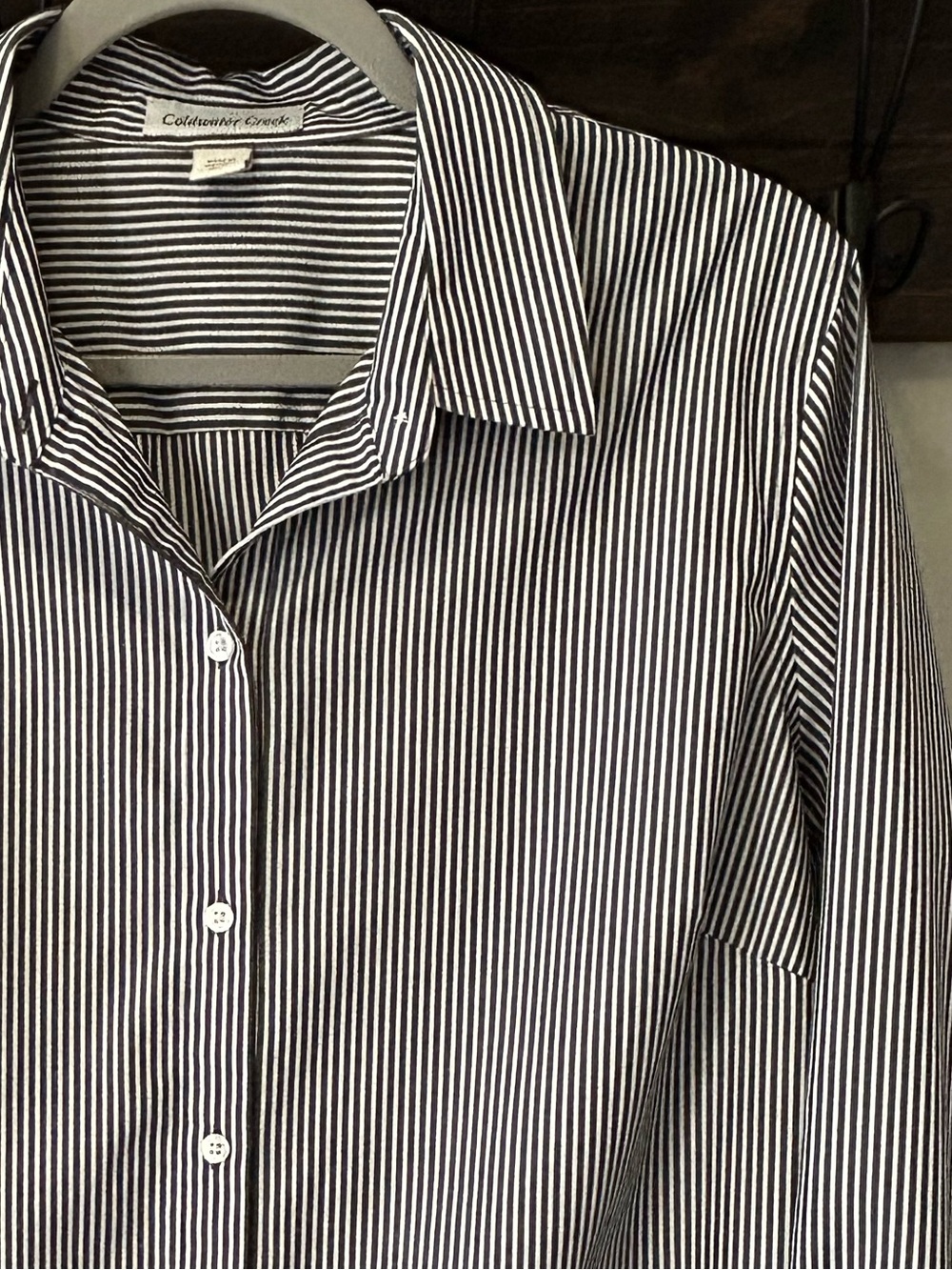 100% Cotton Coldwater Creek No Iron Gray White Striped Office Dressy Shirt 18W